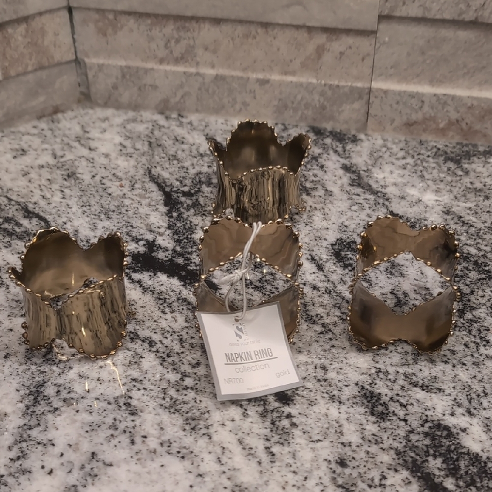Gold Coloured Metal Napkin Ring Set